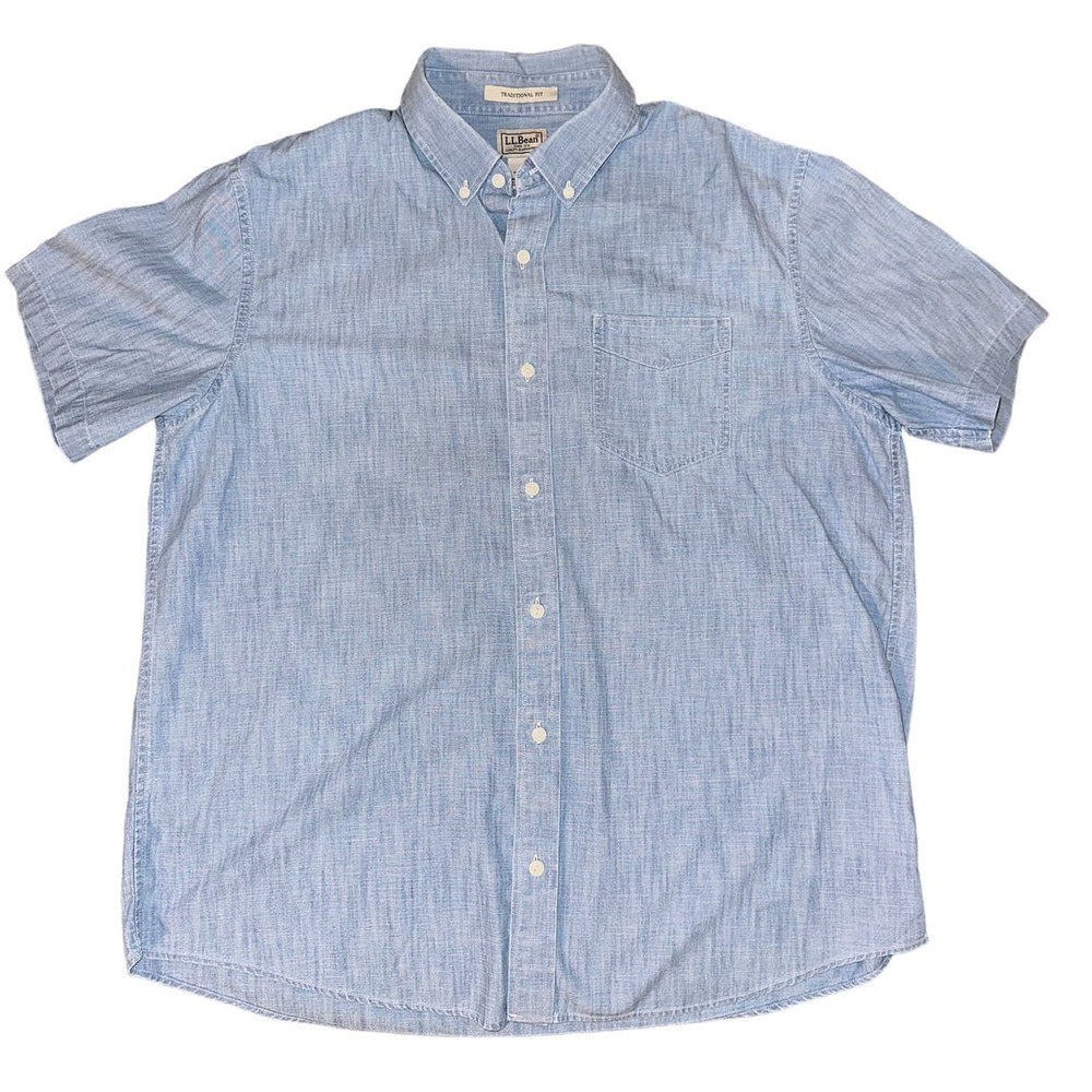 Vintage L.L. Bean Denim Button‎ Down Short Sleeve Shirt SizeL Large